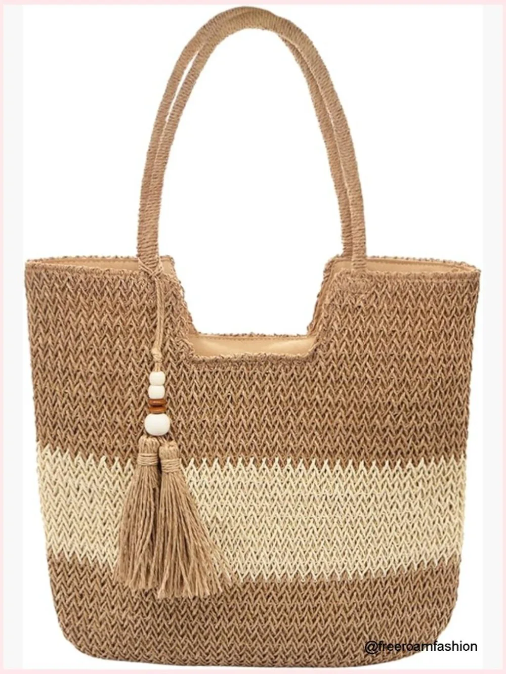Straw Tote Bag with Zipper Large Capacity Shoulder Handbag for Beach Travel - Picture 1 of 7